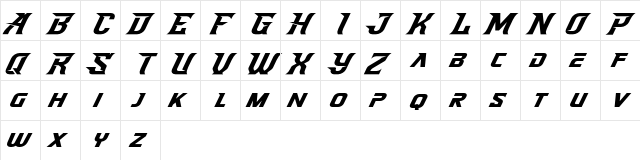SpeedBeast FREE Regular  glyph index