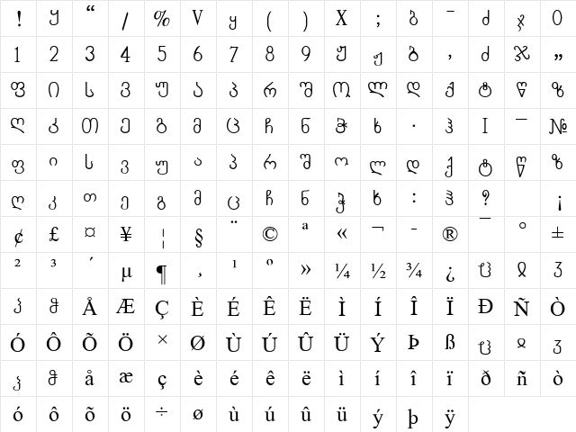 Chveulebrivi TD Regular  glyph index