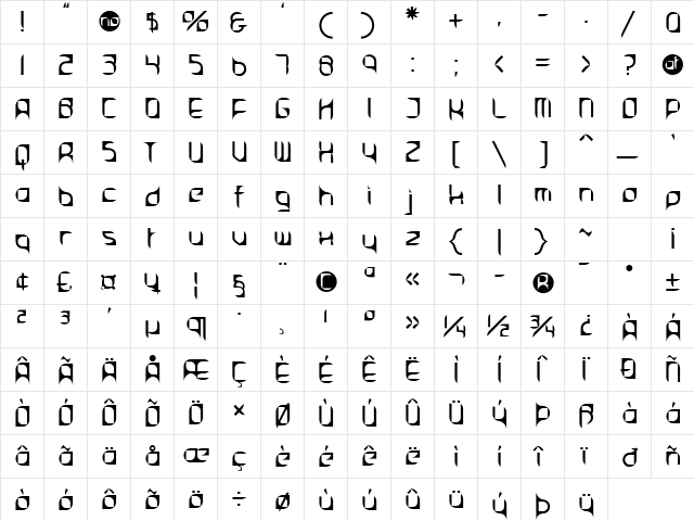 Principa Regular  glyph index
