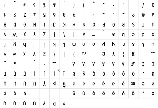 Quirkus Upside Down Regular  glyph index