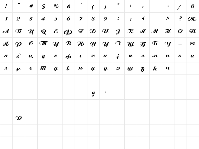 Ariston Cirilica Bold Italic  glyph index