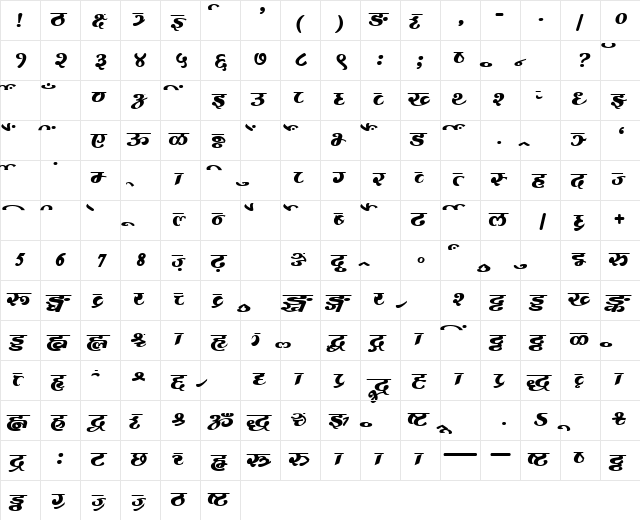 AkrutiDevMangal Bold  glyph index
