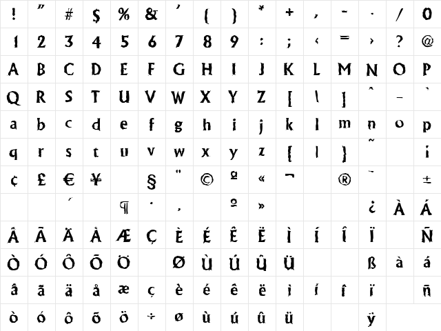 JacobBeckerRandom Bold  glyph index