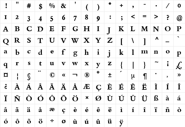 Bembo Expert BQ Regular  glyph index