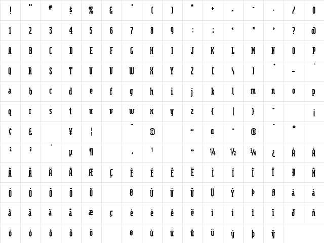 ModulaSerifBlack Regular  glyph index