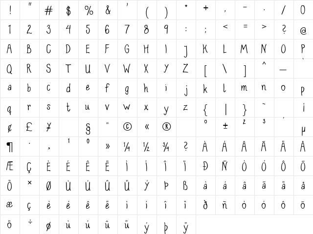 Junaesvik Regular  glyph index