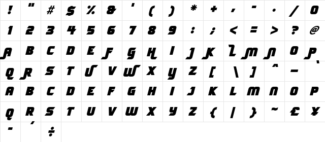 FLOURISH Italic  glyph index