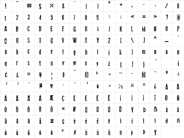 Old Press Regular  glyph index