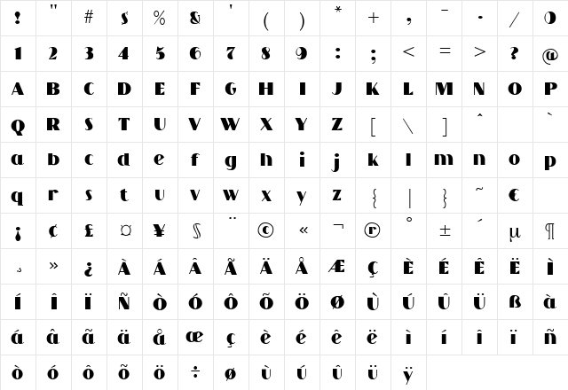 CamionBold Regular  glyph index