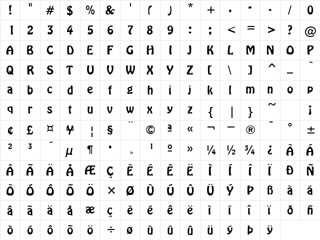 PT Freeloader Normal  glyph index