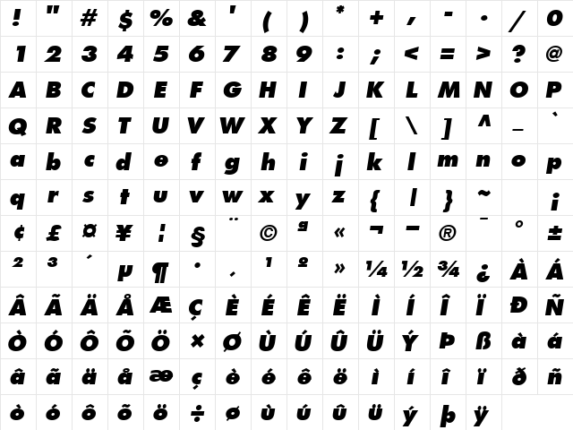 KudosBlackSSK BoldItalic  glyph index