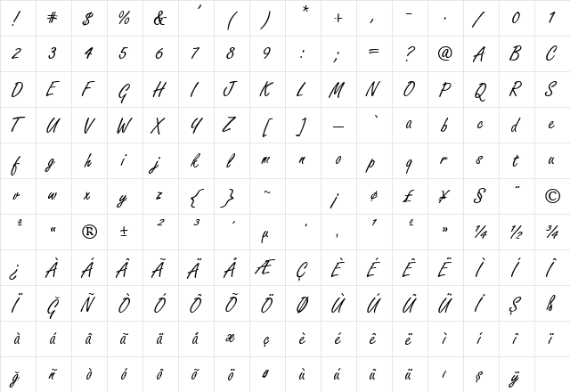 Freestyle Script Regular  glyph index