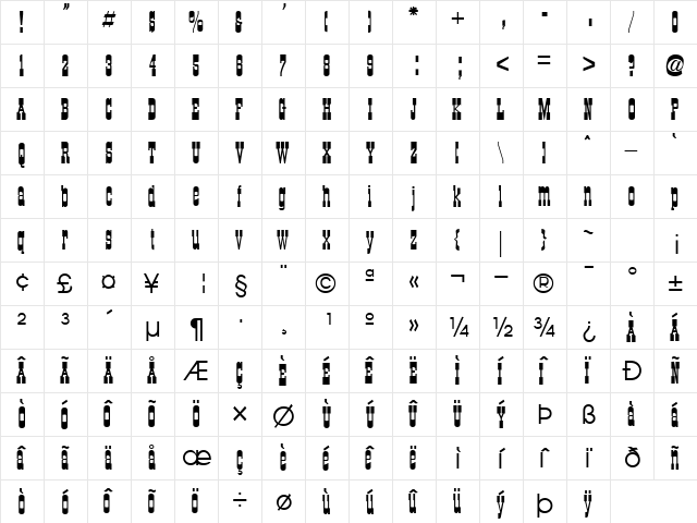 Real Regular  glyph index