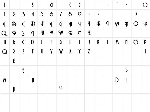 Curvi Bold  glyph index