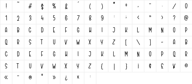 NIGHTJUMP Regular  glyph index