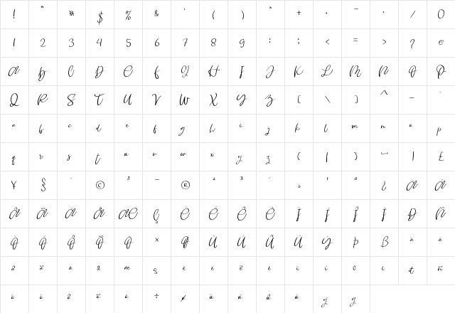 virginia Regular  glyph index