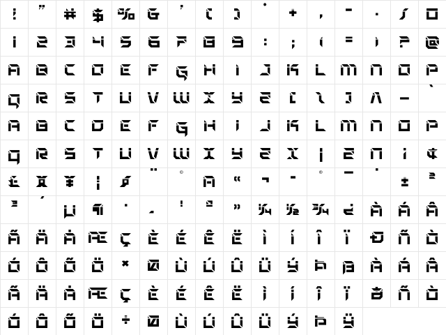 Zero Prime Laser Regular  glyph index
