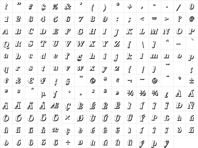AntiquaSh-Cd-Xbold Italic  glyph index