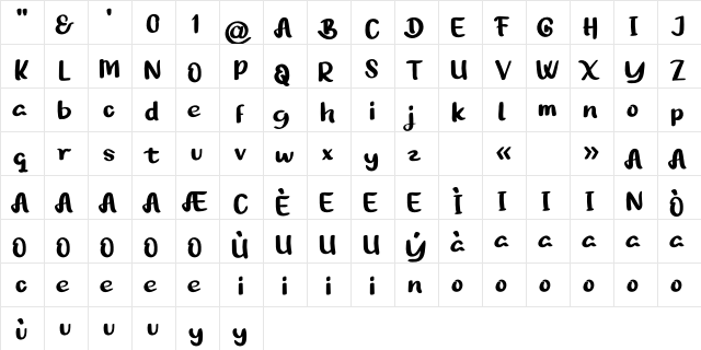 Billarkdemo Regular  glyph index