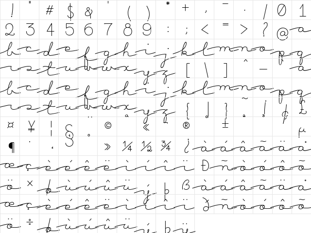 Bacana Regular  glyph index