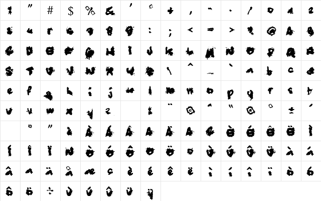 BlueTrash Regular  glyph index