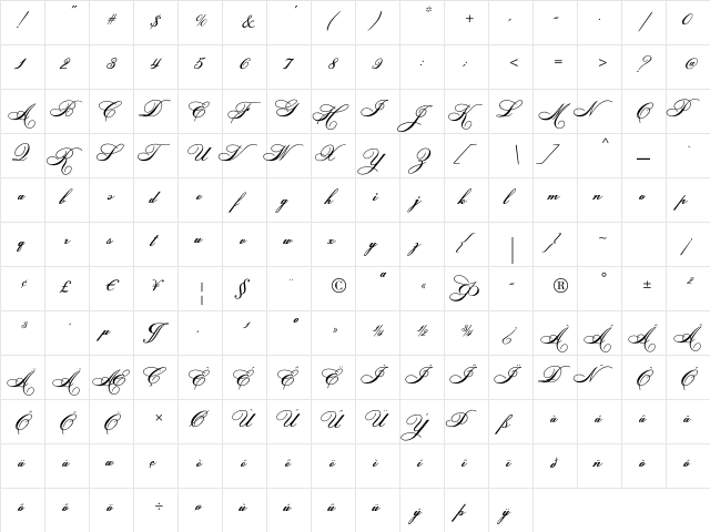 BethoveenC Regular  glyph index