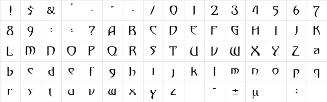 Klingon Regular  glyph index