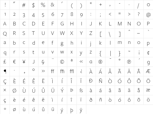 FreightSans Light  glyph index