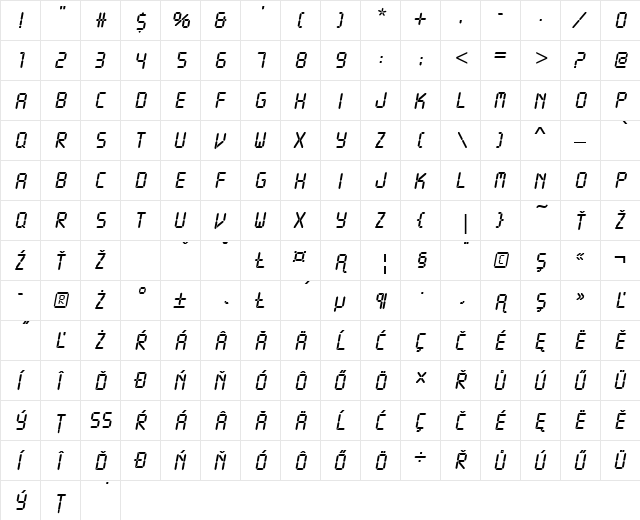 LcdDEE Regular  glyph index