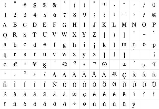 Casad-Serial-Medium Regular  glyph index
