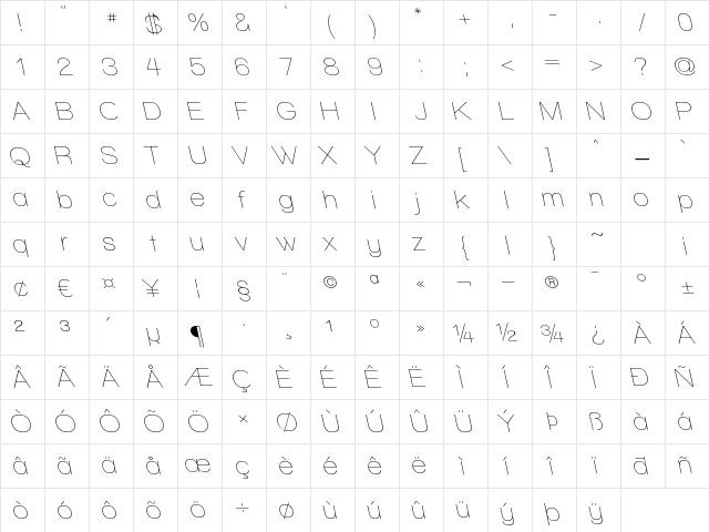 Walkway RevOblique Regular  glyph index