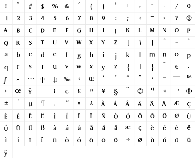 Dragon-Medium Regular  glyph index