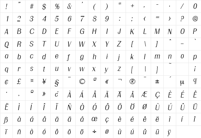 Grenoble-Serial-ExtraLight RegularItalic  glyph index