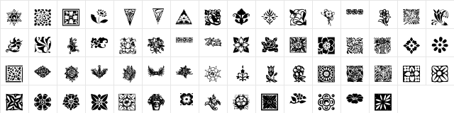 KR Fleurish Floral Regular  glyph index
