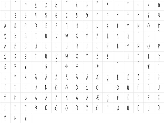Anitype Redwood 2  glyph index