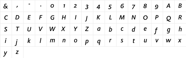 Flex Medium Italic  glyph index