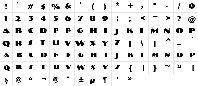 a_BremenCaps Bold  glyph index