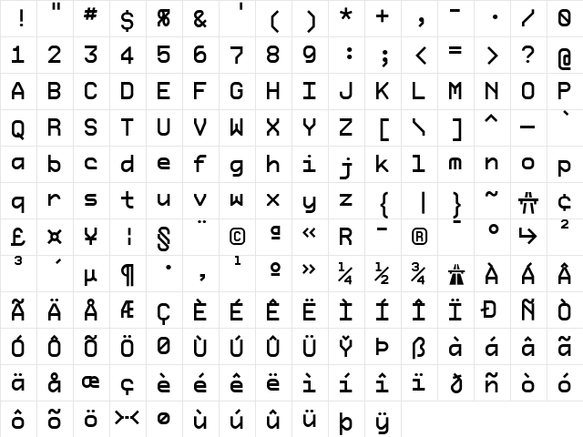 AutoScape Medium  glyph index