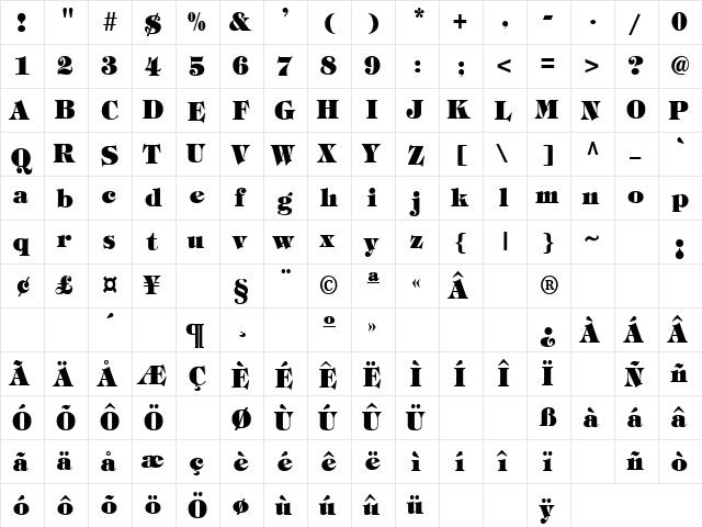 Thick N Thin 8 Regular  glyph index
