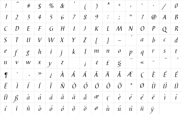 BarbedorTRegItaRo1 Regular  glyph index