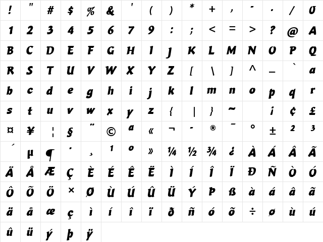 Vario Com Italic  glyph index