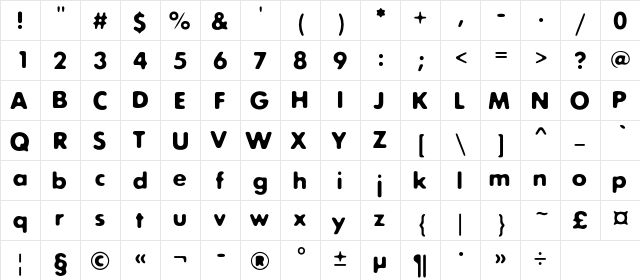 ExposureTwoC Regular  glyph index
