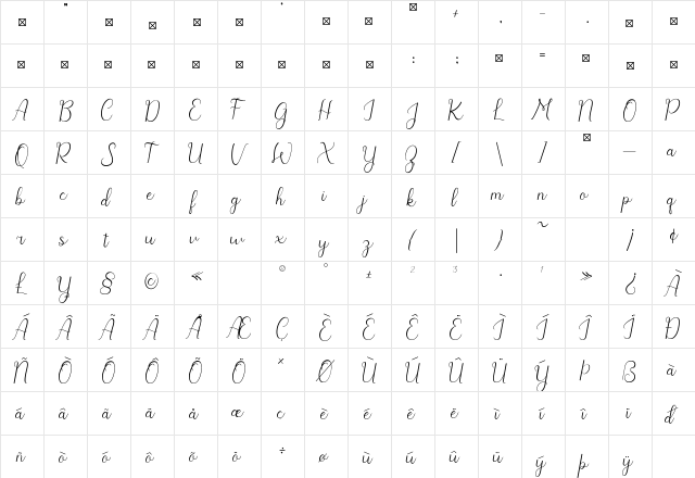 Maysile Regular  glyph index