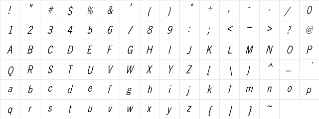 NewsGothicCnd 2 Regular  glyph index