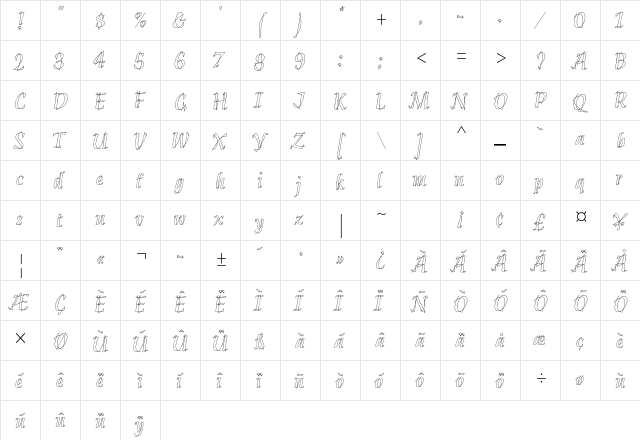Klee Std Regular  glyph index
