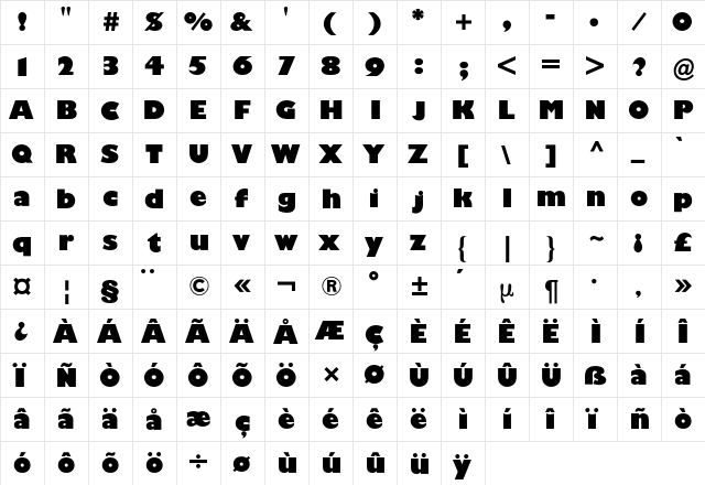 Gill Sans BQ Regular  glyph index