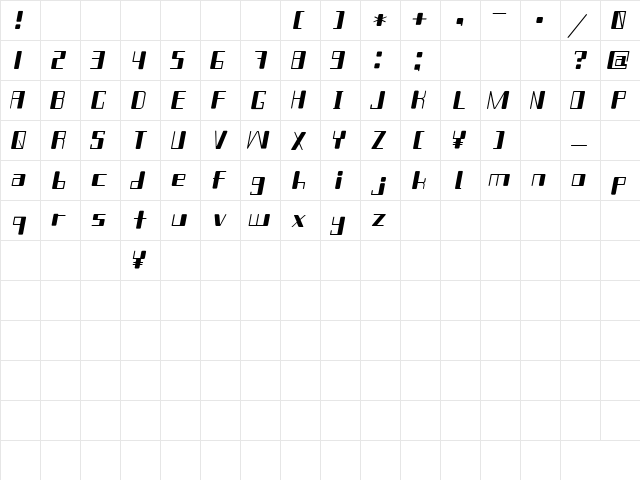 Chain Reaction Itaric Regular  glyph index