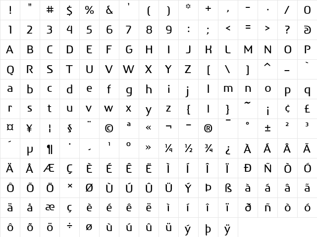 After Text Light Regular  glyph index