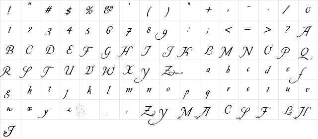 Carmilla Regular  glyph index
