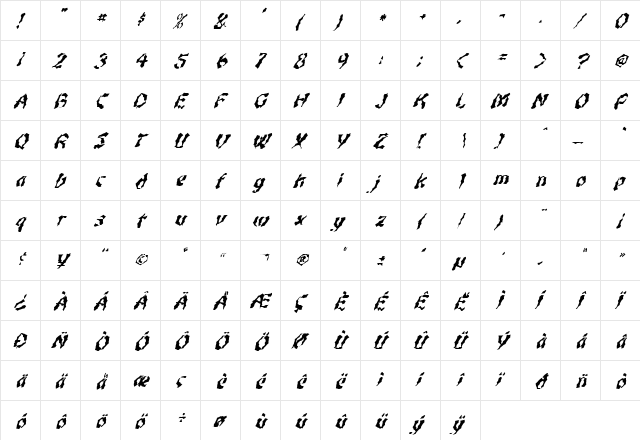 FZ WACKY 47 ITALIC Normal  glyph index